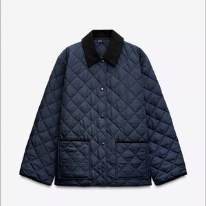 Quilted Navy Jacket with Black Collar NWT zara